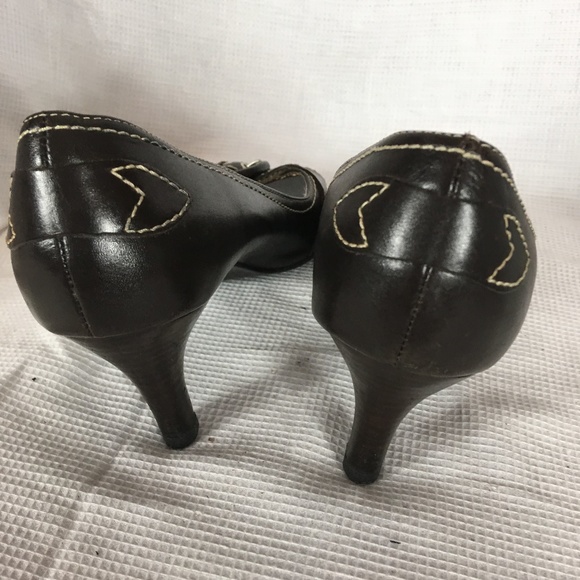 Etienne Aigner womens brown leather open toe heels - Picture 2 of 7